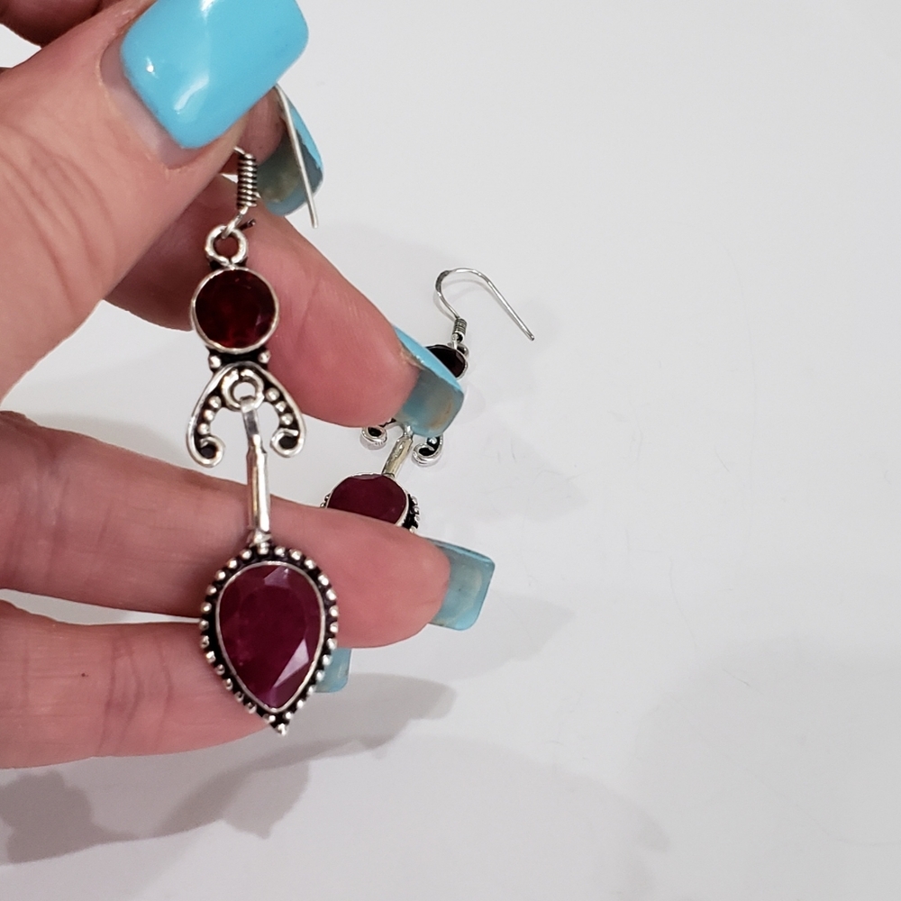 Ruby, Garnet Gemstone, 925 Silver Earrings, Drop … - image 8